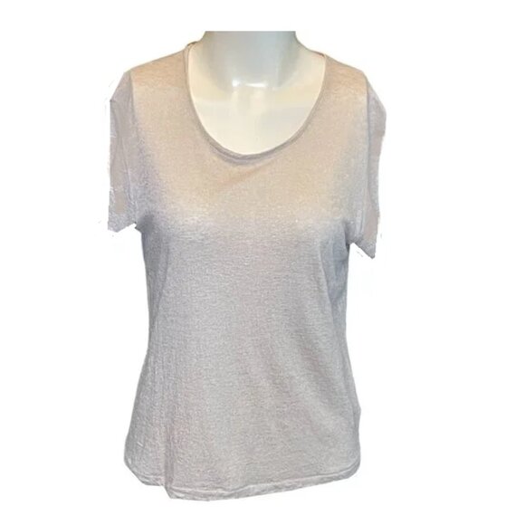 Anthropologie Shimmer Gold Metallic Short Sleeve Top - Picture 2 of 6